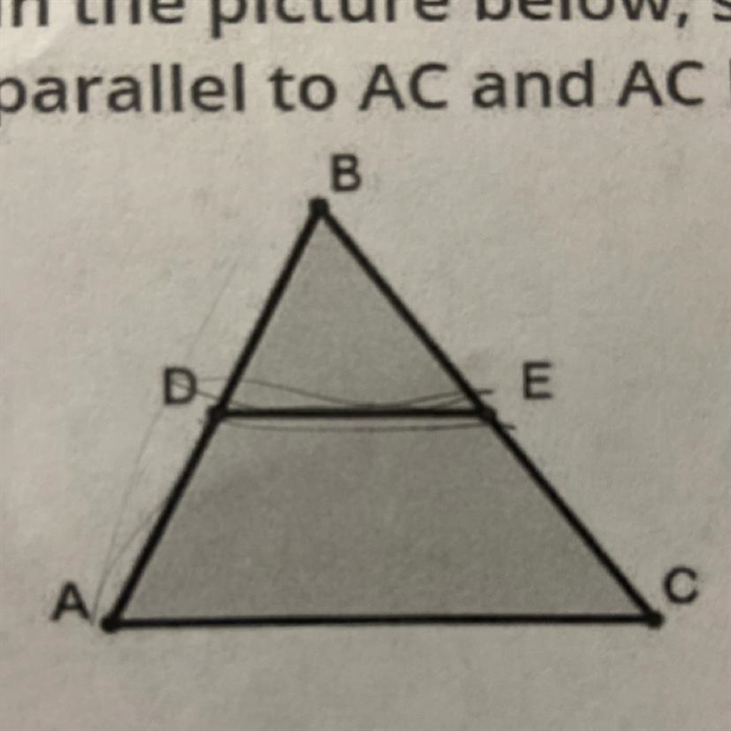 In the picture below, segment DE is a midsegment of triangle ABC. If DE is parallel-example-1