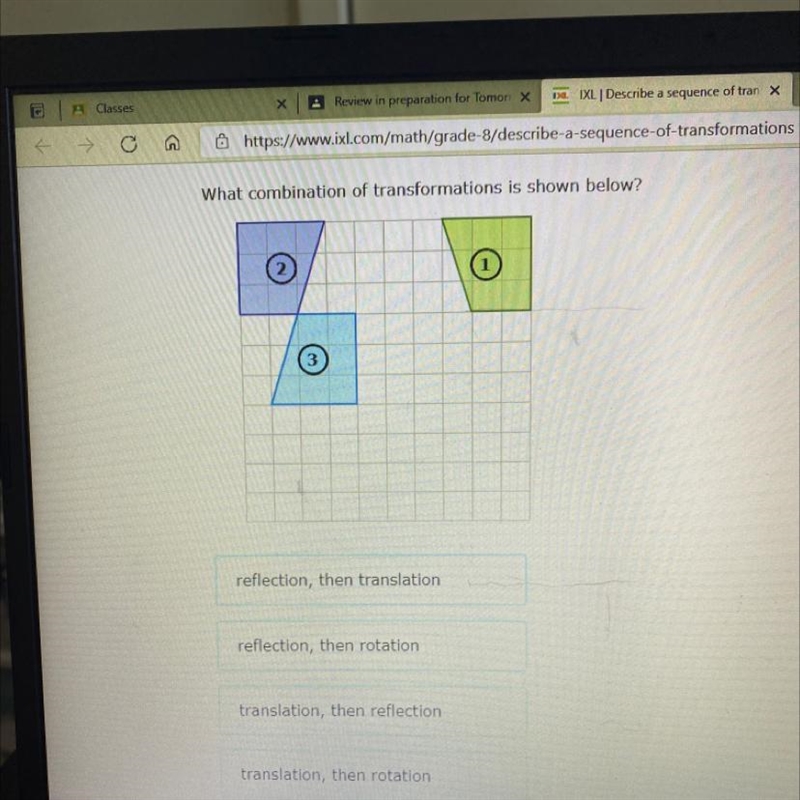 ANSWER ASAP DONT SEND A FILE. WHAT IS TRANSFORMATION SHOWN?-example-1