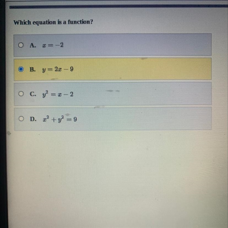 Which equation is a function? Please help-example-1