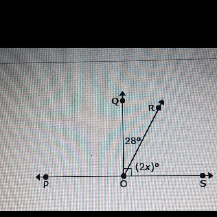 If A. x = 62; mZROS = 31° B. x = 60; mZROS = 28° C. x= 31; mZROS = 62° D. X = 28; mZROS-example-1