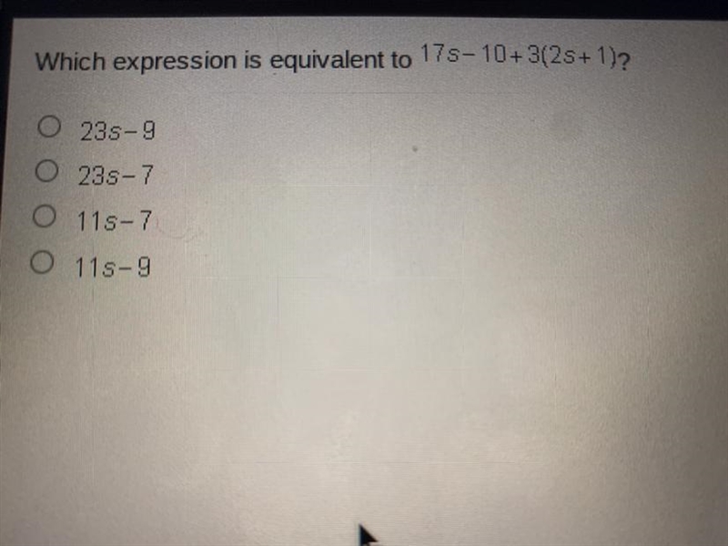 Which expression is equivalent to 17s - 10+3(2s+1)-example-1