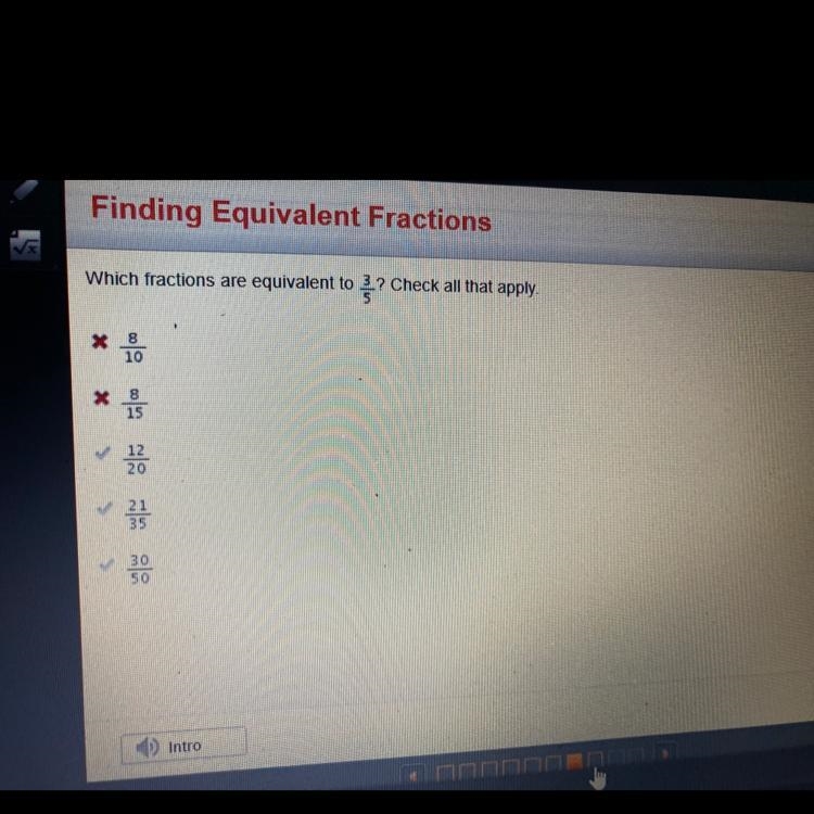 Which fractions are equivalent to 3/5￼ These are the answers.-example-1