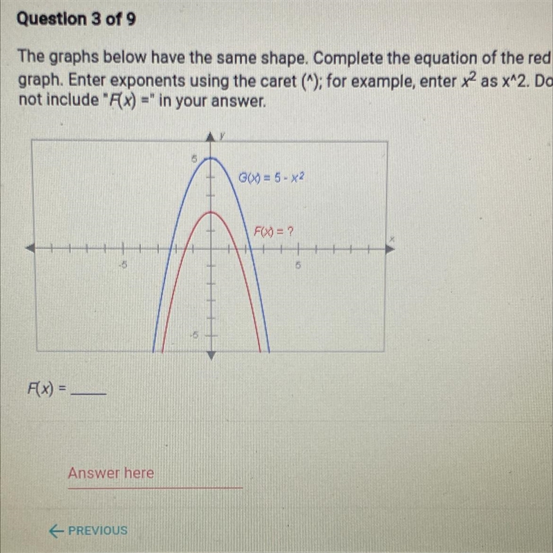 The graphs below have the same shape. Complete the equation of the red graph.-example-1