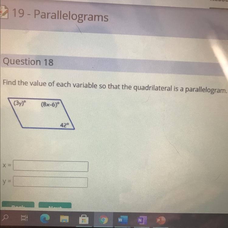 Find the value of each variable so that the quadrilateral is a parallelogram. (3y-example-1