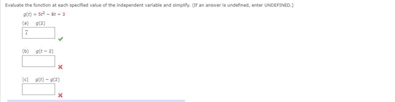 Please Help! Evaluate the function at each specified value of the independent variable-example-1