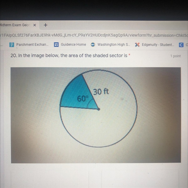 In the image below the area of the shaded sector is-example-1