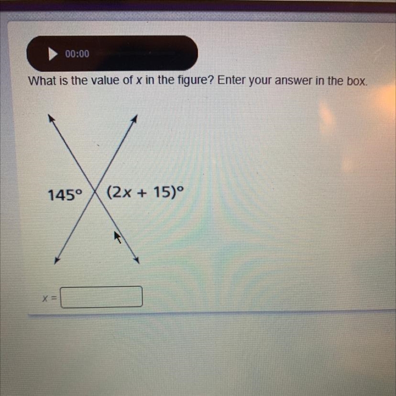 What is the value of x in the figure? Enter your answer in the box. 145° (2x + 15)° Someone-example-1