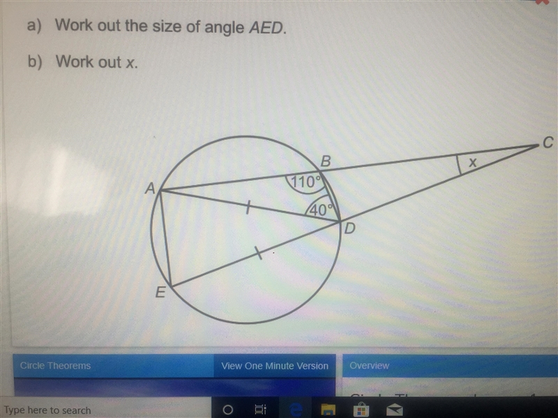 Work out the size of AED. Work out x-example-1