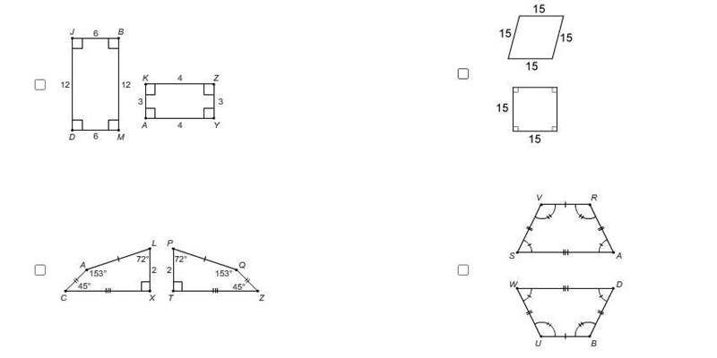 PLSS HELP 50 PTS Which polygons are congruent? Select each correct answer.-example-1