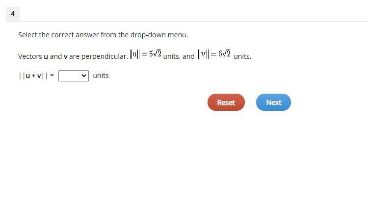 Select the correct answer from the drop-down menu. Vectors u and v are perpendicular-example-1