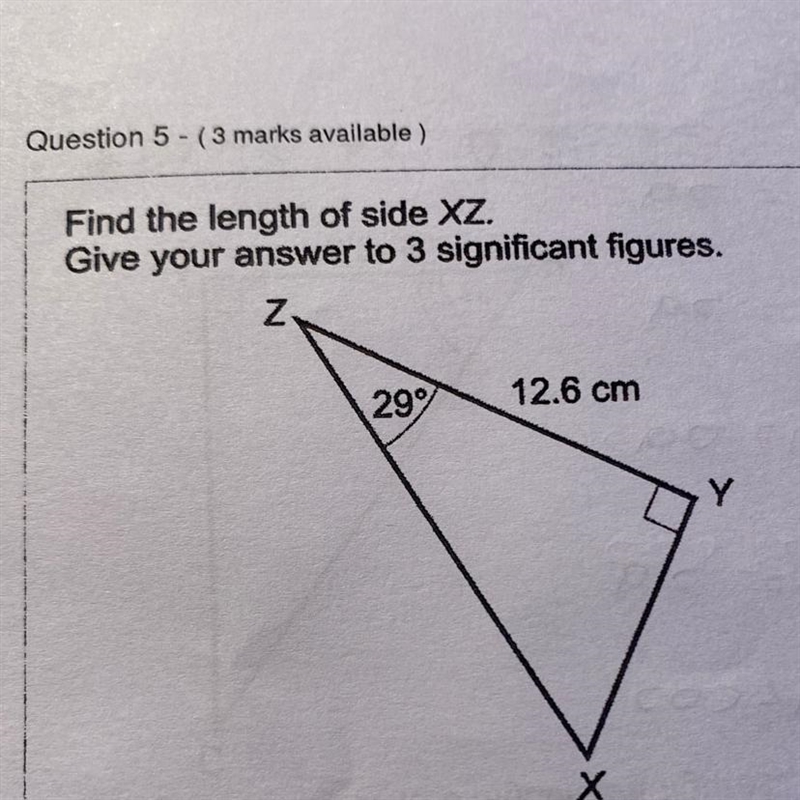 Find the length of side XZ 12.6cm 29°-example-1