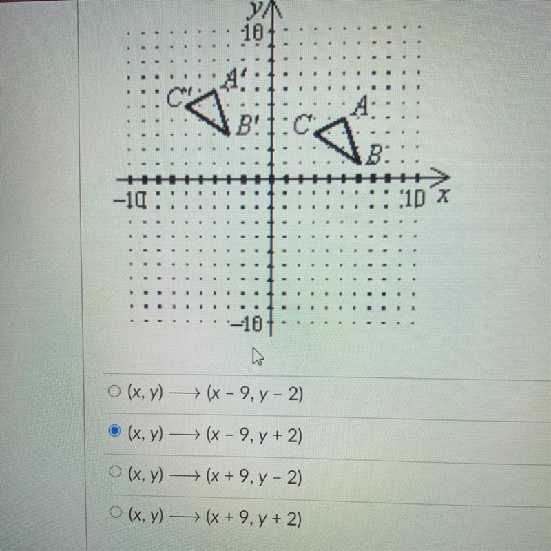 The rule for this transformation of AABC onto AA'B'C' is Help please!!!!!!!-example-1