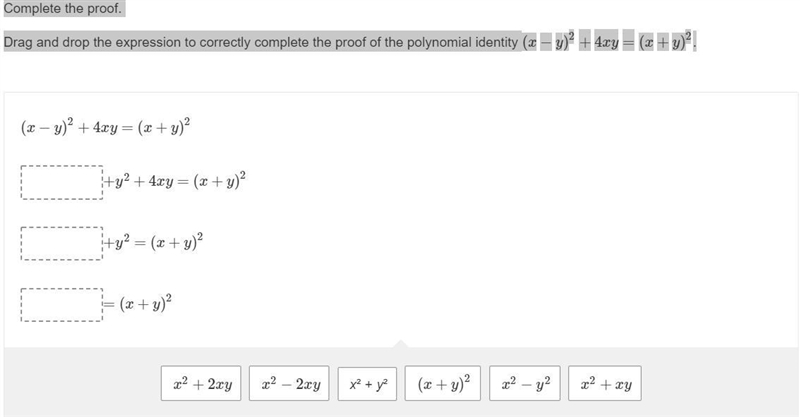 Complete the proof. Drag and drop the expression to correctly complete the proof of-example-1