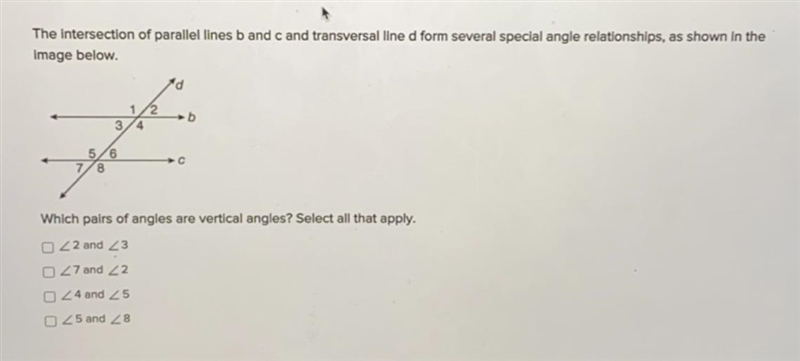 the intersection of parallel lines b and c and transversal line d form several special-example-1