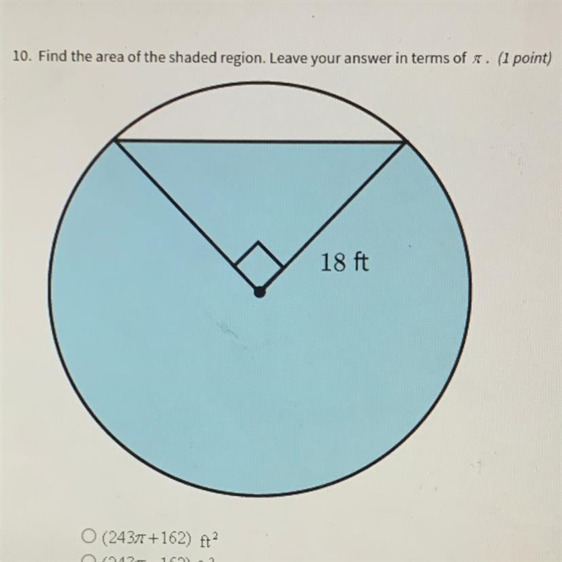 Find the area of the shaded region. Leave your answer in terms of Pi.-example-1