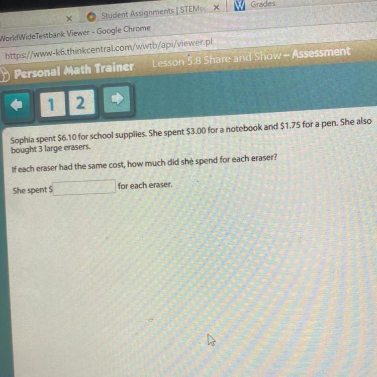 Sophia spent 6.10 for school supplys she spent 3.0” for a notebook-example-1