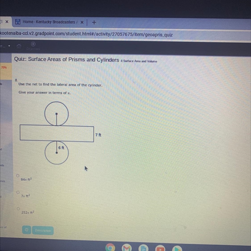 Use the net to find the surface area of the cylinder. 6ft and 7ft-example-1