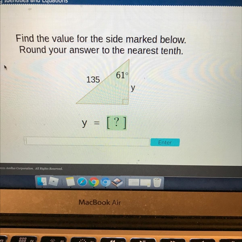 Find the value for the side marked below. Round your answer to the nearest tenth. 61° 135 y-example-1