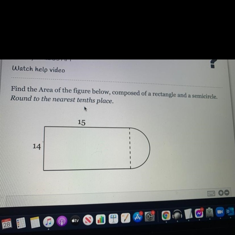 Find the Area of the figure below, composed of a parallelogram and one semicircle-example-1