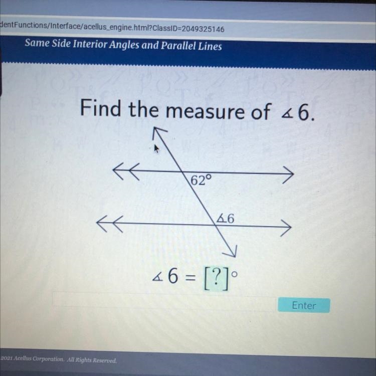 Acellus Find the measure of 46. 620 26 46 = [?] Enter-example-1