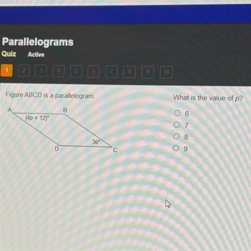 What is the value of p? O 6 O 7 08 09-example-1