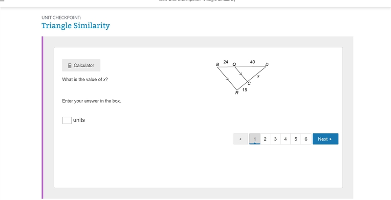 What is the value of x? Enter your answer in the box. units-example-1