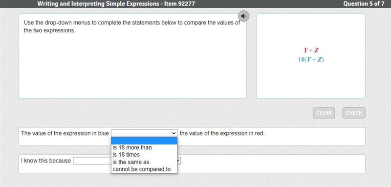 Use the drop-down menus to complete the statements below to compare the values of-example-1