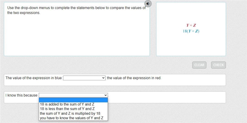 Use the drop-down menus to complete the statements below to compare the values of-example-2