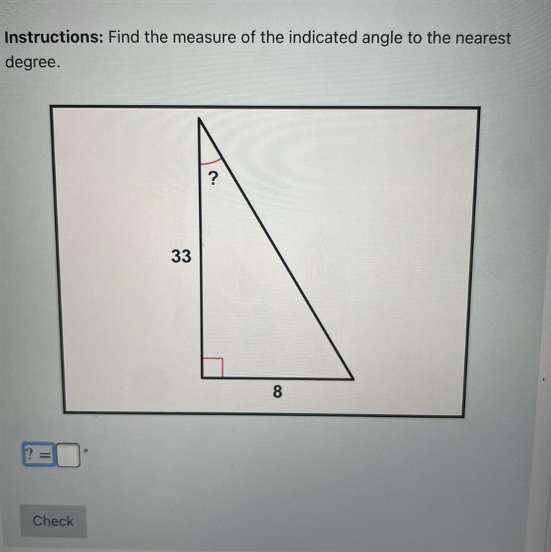 Instructions: Find the measure of the indicated angle to the nearest degree.-example-1