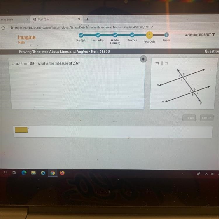 If m<4 = 108 , what is the measure of <6-example-1