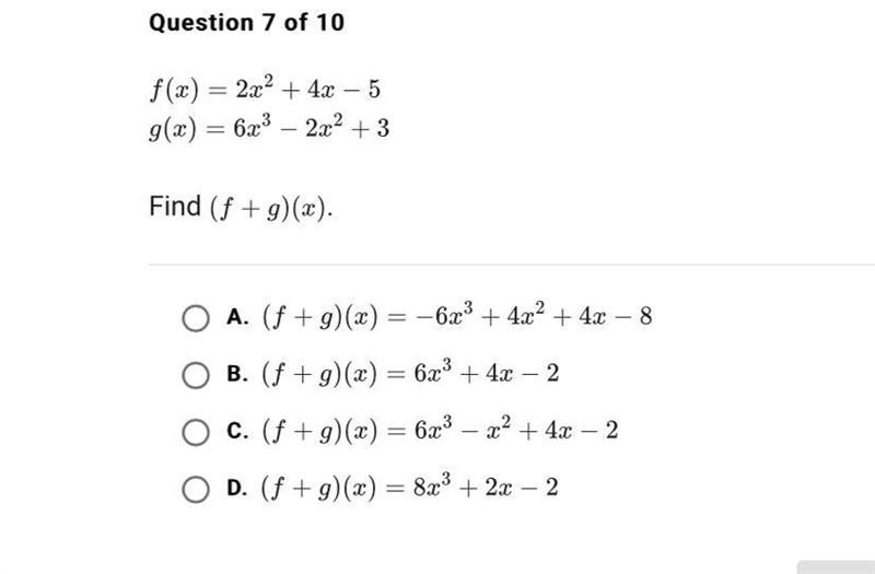 F(x) =X+4 g(x) = 3x² -7 Find (f-g) (x) Algebra 2 sem 1-example-1