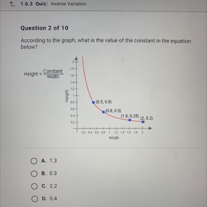 According to the graph, what is the value of the constant in the equation below?-example-1