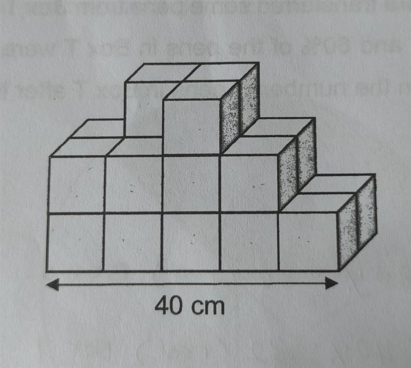 Sam glued 21 identical cubes together to form the solid shown below. He painted the-example-1