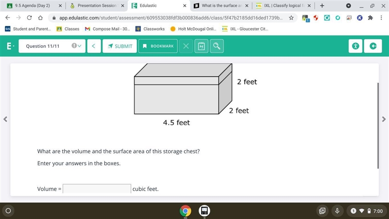 What are the volume and the surface area of this storage chest?-example-1