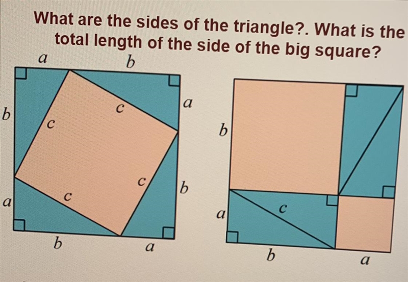 What are the sides of the triangle? What is the total length of the side of the big-example-1