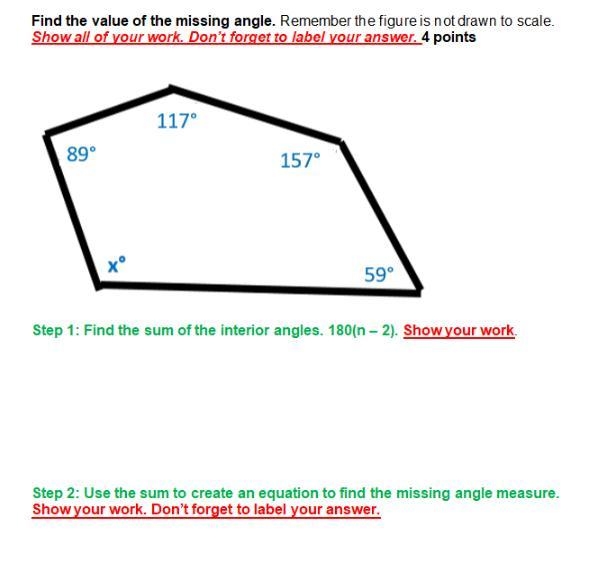 Find the value of the missing angle. Remember the figure is not drawn to scale.-example-1