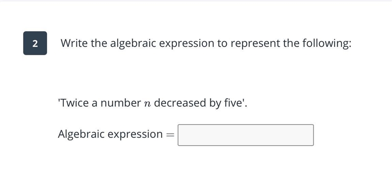 'Twice a number n decreased by five'.-example-1