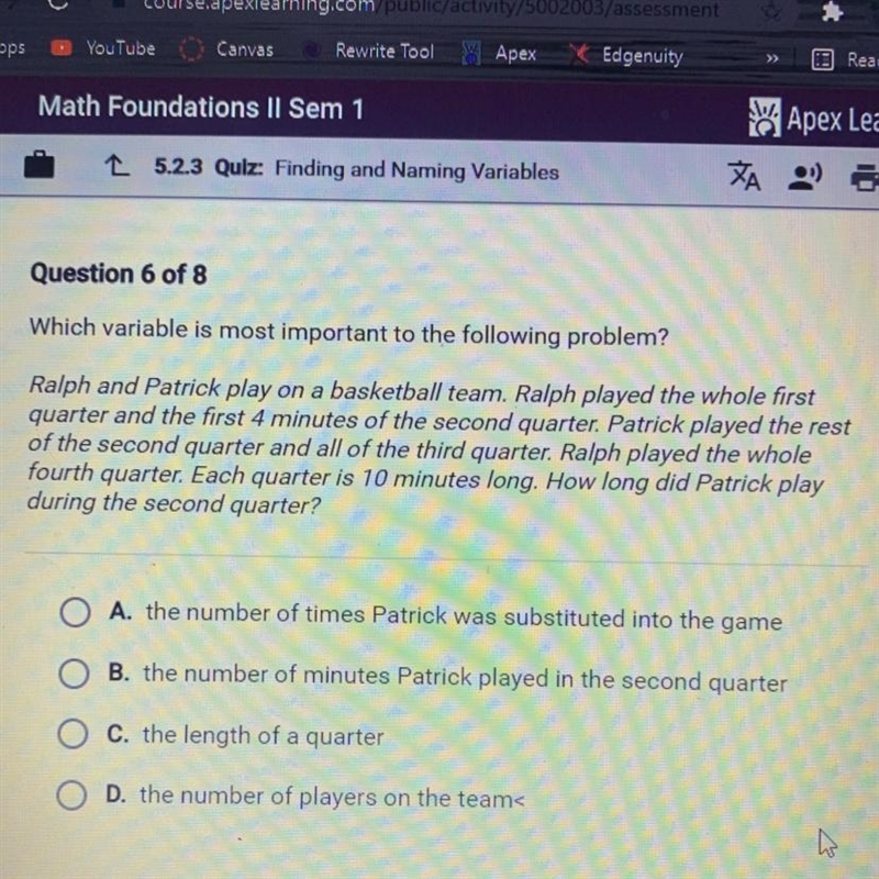 Which variable is most important to the following problem? Ralph and Patrick play-example-1