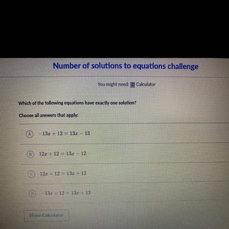 Which of the rolling equations have exactly one solutions ? ps: (click the picture-example-1