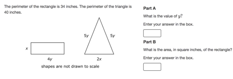 What is the value of y? What is the area, in square inches, of the rectangle-example-1