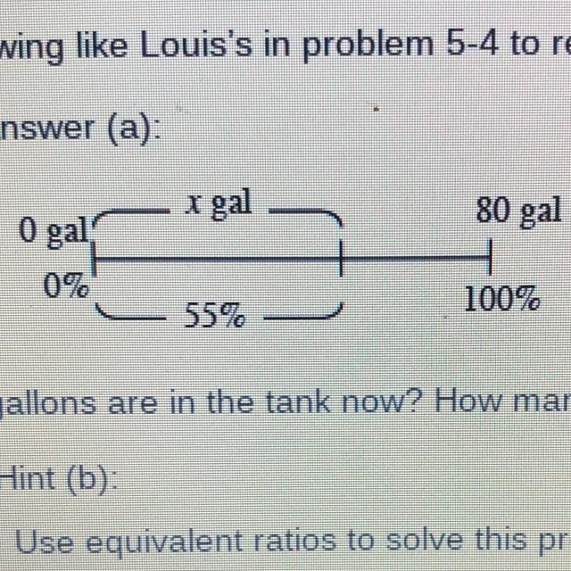 5-10. A fish tank that holds 80 gallons of water is 55% full. Homework Help a. Create-example-1