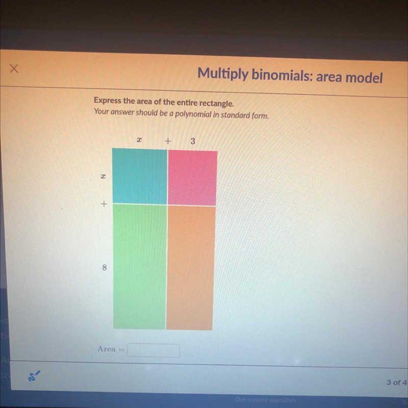 Express the area of the entire rectangle. Your answer should be a polynomial in standard-example-1