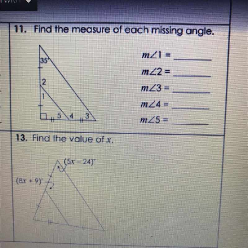 11. Find the measure of each missing angle & 13 please-example-1