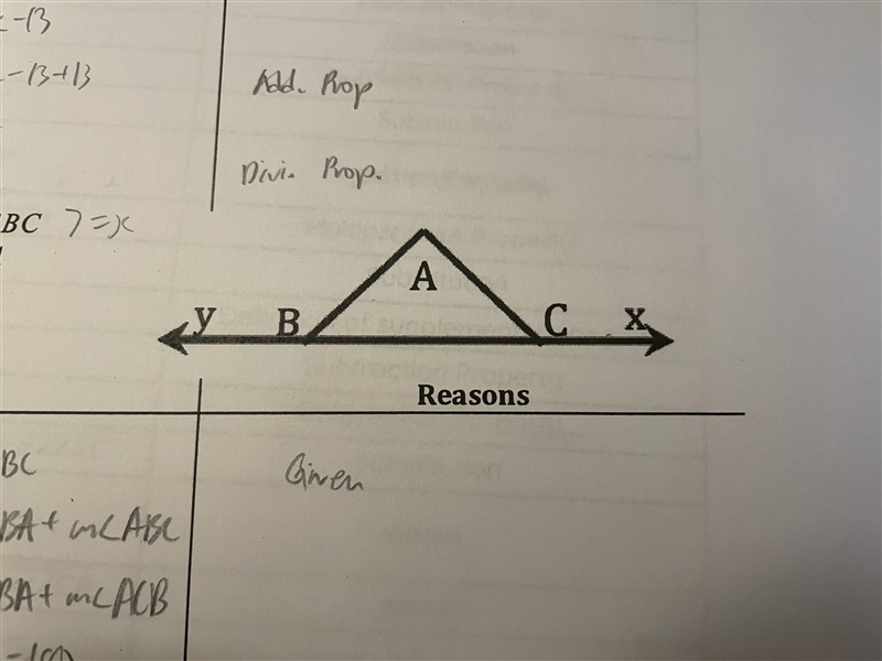 Given: m∠ACB = m∠ABC Prove: ∠XCA = ∠YBA-example-1