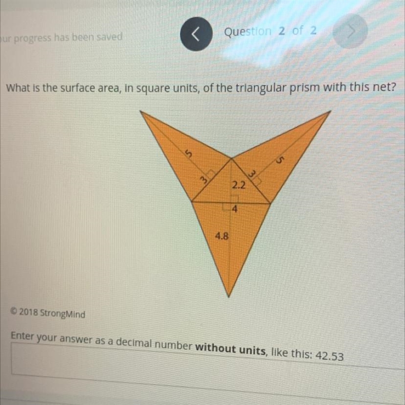 What is the surface area, in square units, of the triangular prism with this net? (need-example-1