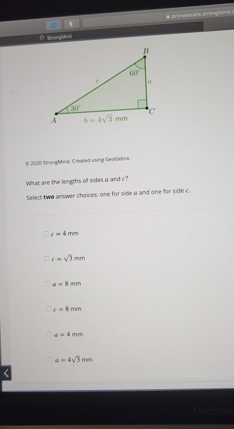 What are the lengths of sides a and c ​-example-1