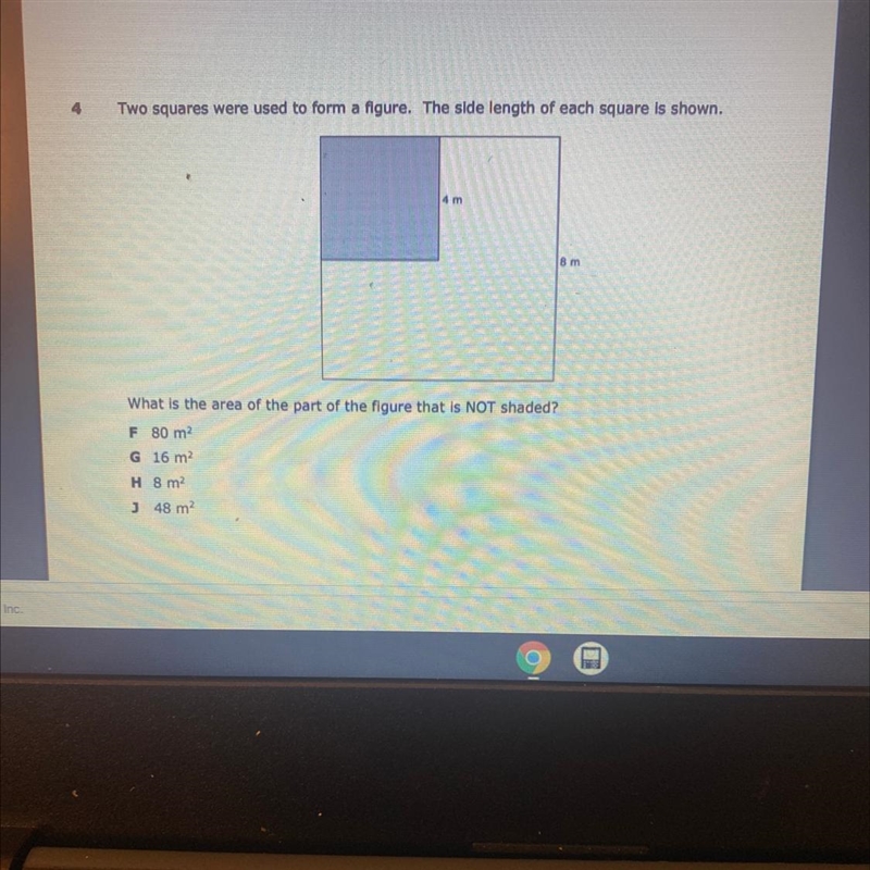 Two squares were used to form a figure. The side length of each square is shown. 8 m-example-1