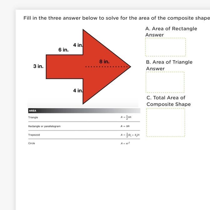 Fill in the three answer below for the area of the composite shape-example-1