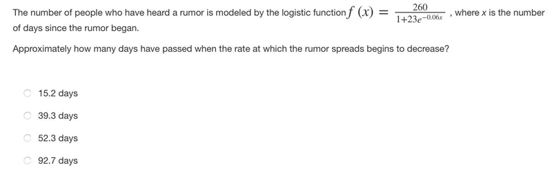 The number of people who have heard a rumor is modeled by the logistic function f-example-1