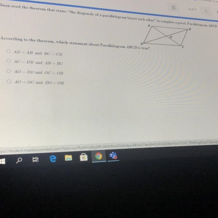 According to the theorem, which statement about parallelogram ABCD is true?-example-1